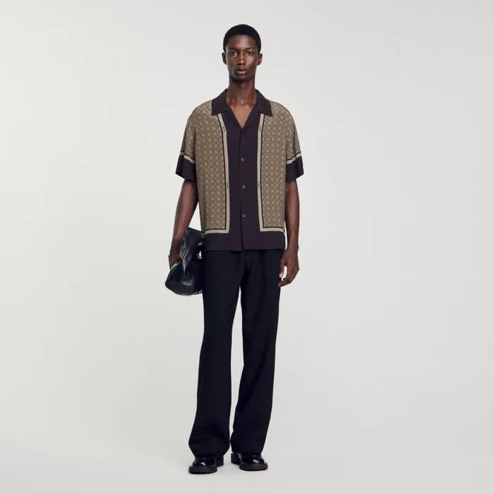 Men Shirts SANDRO Shortsleeved Patterned Shirt Brown