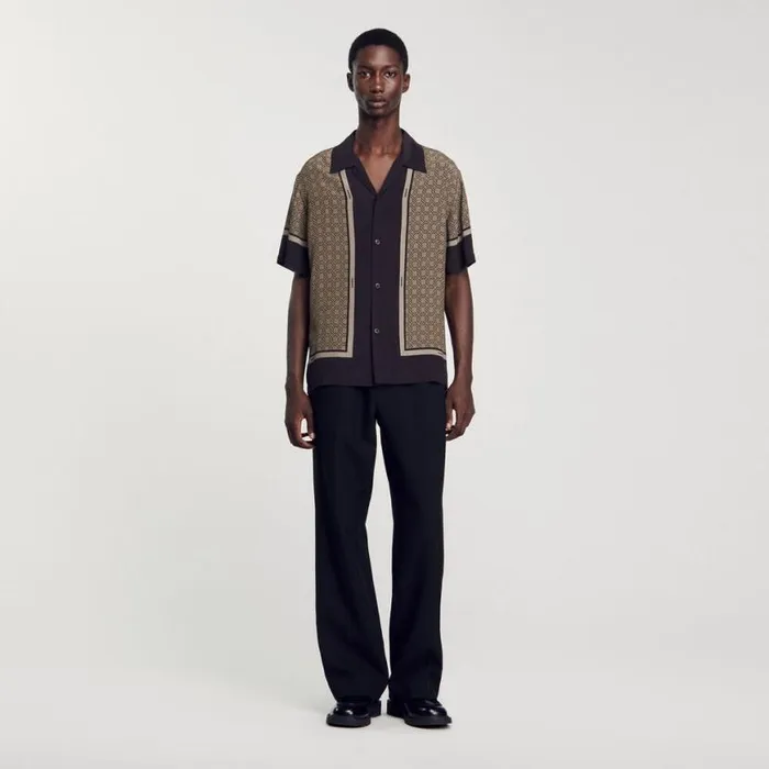 Men Shirts SANDRO Shortsleeved Patterned Shirt Brown