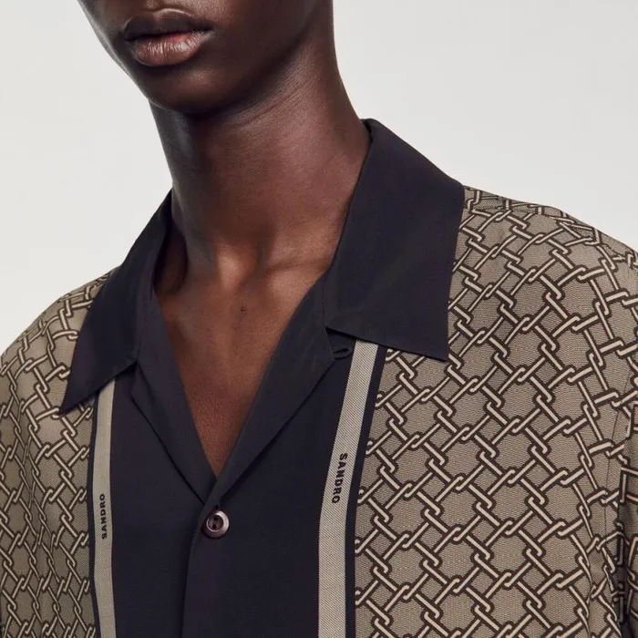 Men Shirts SANDRO Shortsleeved Patterned Shirt Brown