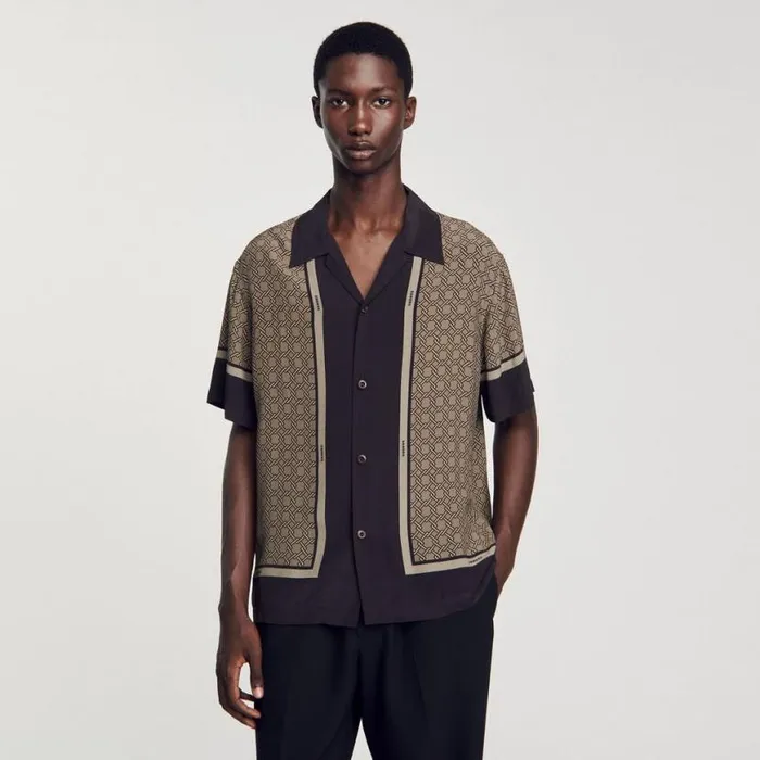 Men Shirts SANDRO Shortsleeved Patterned Shirt Brown
