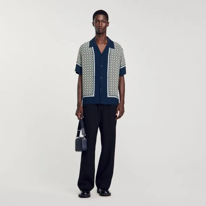 Men Shirts SANDRO Shortsleeved Patterned Shirt Dark Blue