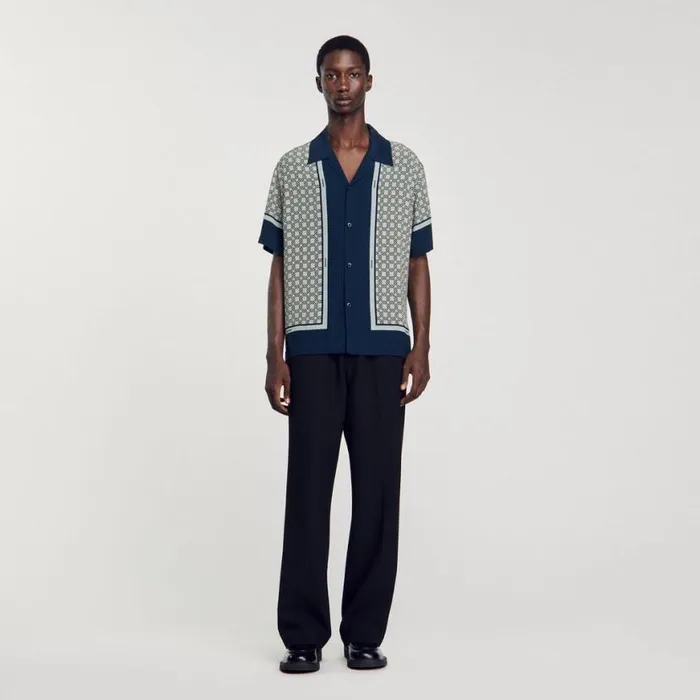 Men Shirts SANDRO Shortsleeved Patterned Shirt Dark Blue