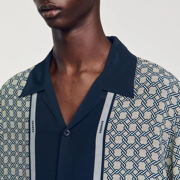 Men Shirts SANDRO Shortsleeved Patterned Shirt Dark Blue