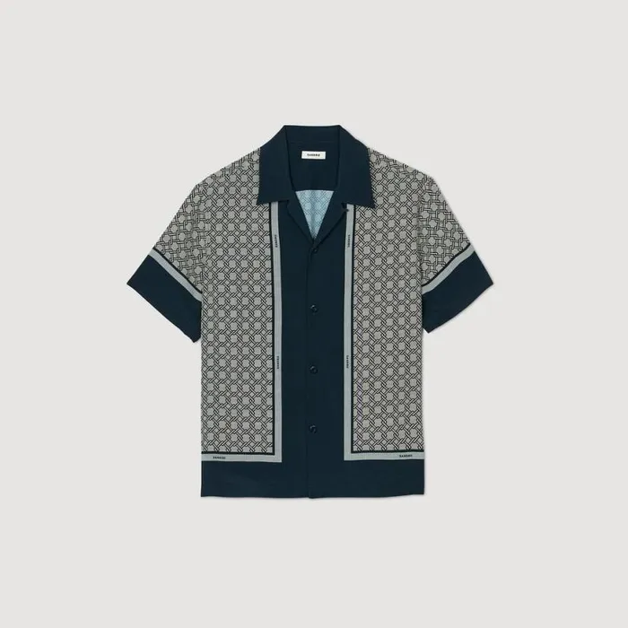 Men Shirts SANDRO Shortsleeved Patterned Shirt Dark Blue