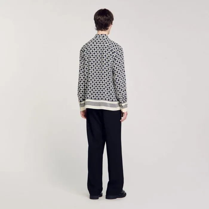 Men Shirts SANDRO Square Cross Motif Flowing Shirt Navy Blue