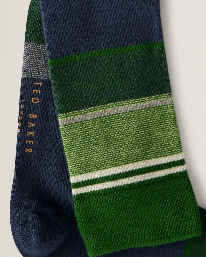 Men SOKKFOR 8211 Colour Block Striped Socks Dark Green Ted Baker Socks