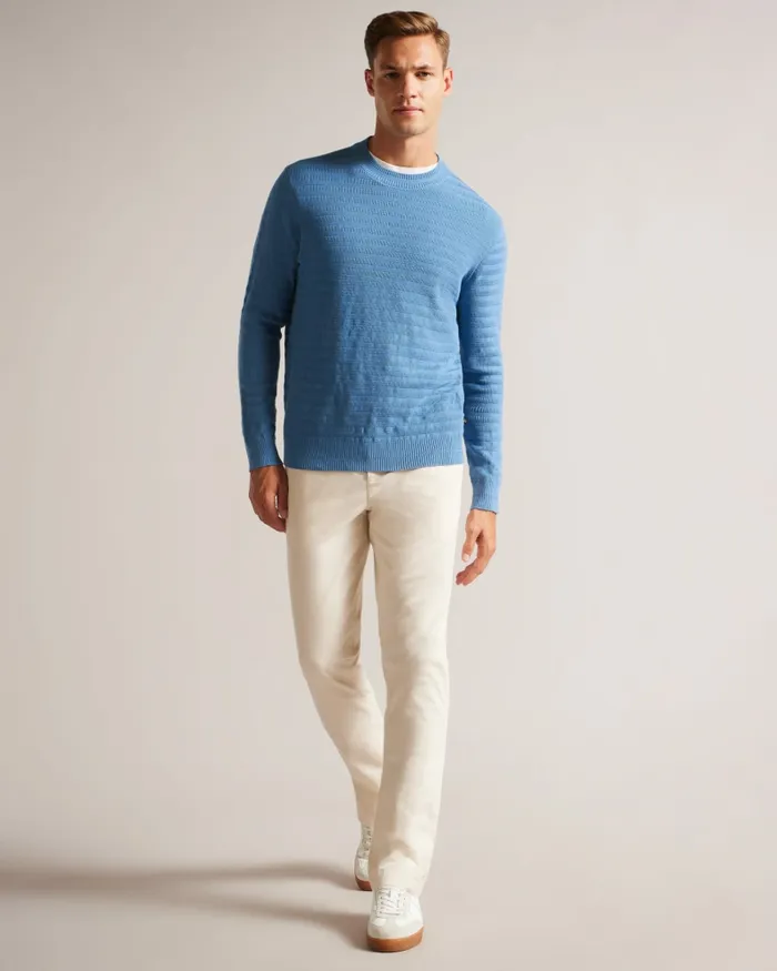Men STAND 8211 Long Sleeve Jumper With Textured Stitch Sky Blue Ted Baker Jumpers and Knitwear Men STAND 8211 Long Sleeve Jumper With Textured Stitch Sky Blue Ted Baker Jumpers and Knitwear