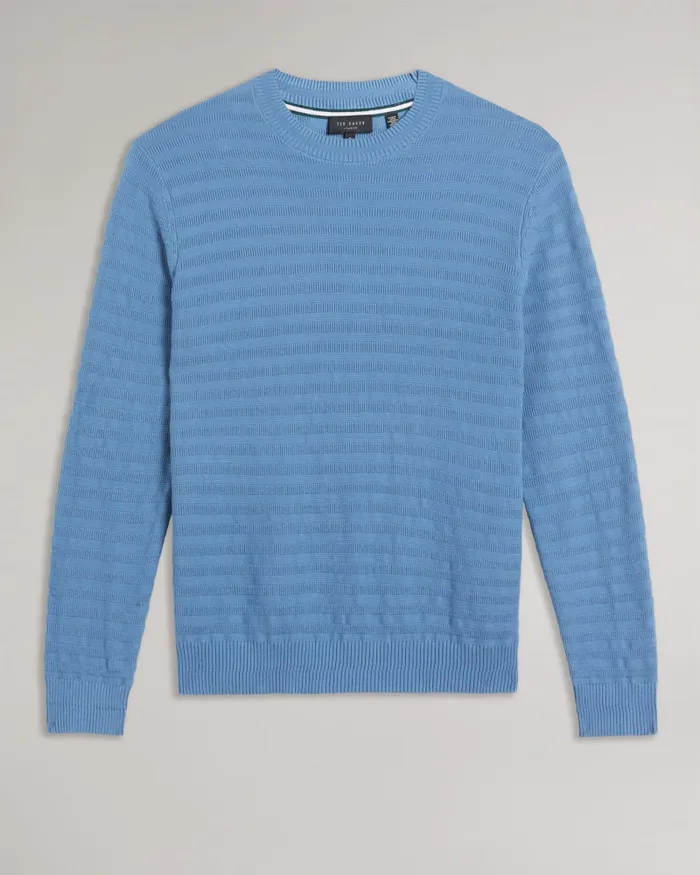 Men STAND 8211 Long Sleeve Jumper With Textured Stitch Sky Blue Ted Baker Jumpers and Knitwear Men STAND 8211 Long Sleeve Jumper With Textured Stitch Sky Blue Ted Baker Jumpers and Knitwear