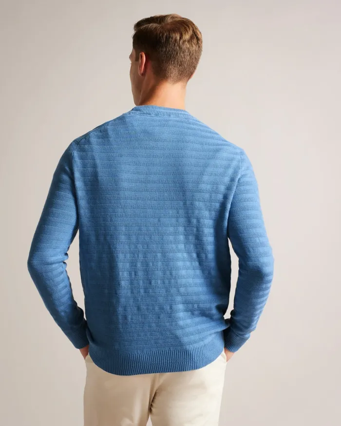 Men STAND 8211 Long Sleeve Jumper With Textured Stitch Sky Blue Ted Baker Jumpers and Knitwear Men STAND 8211 Long Sleeve Jumper With Textured Stitch Sky Blue Ted Baker Jumpers and Knitwear