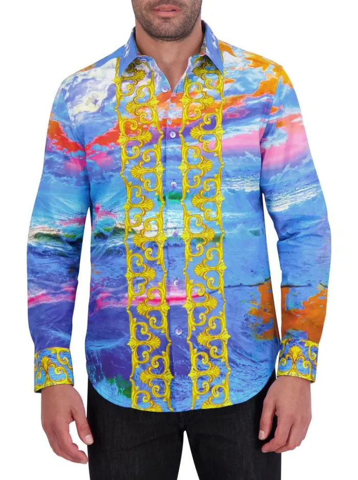 Men SUNSET AT SEA LONG SLEEVE BUTTON DOWN SHIRT Blue Robert Graham Button Down Shirts