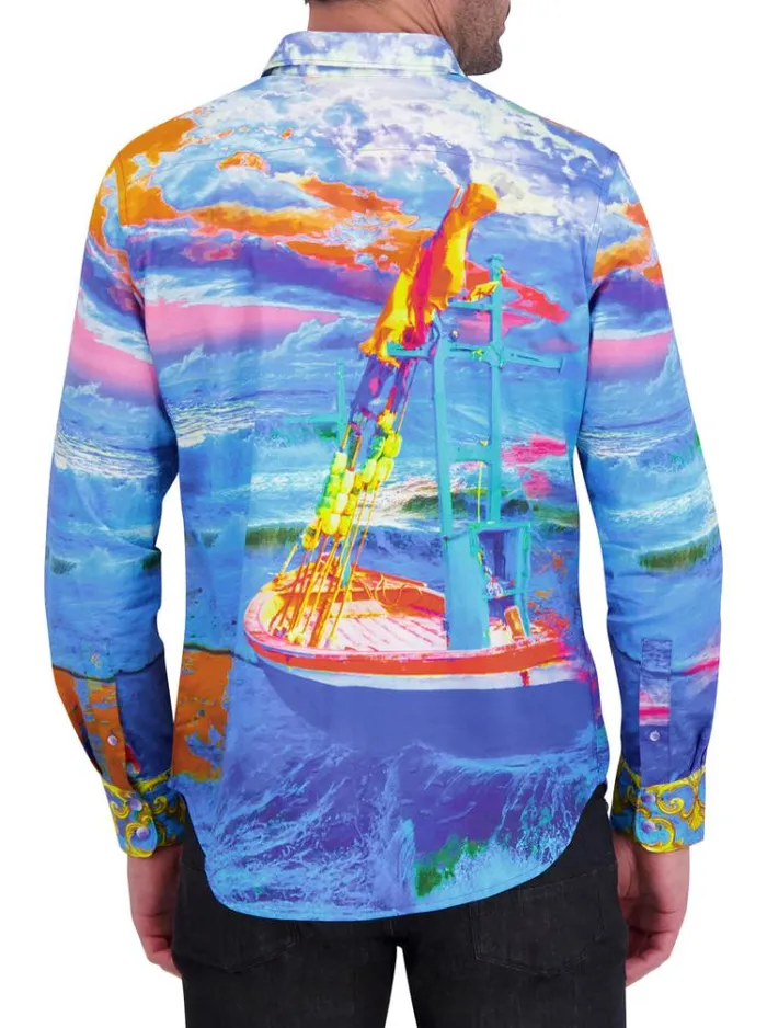 Men SUNSET AT SEA LONG SLEEVE BUTTON DOWN SHIRT Blue Robert Graham Button Down Shirts
