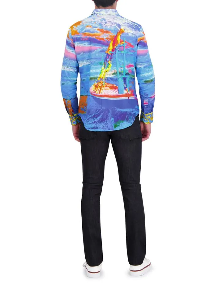 Men SUNSET AT SEA LONG SLEEVE BUTTON DOWN SHIRT Blue Robert Graham Button Down Shirts