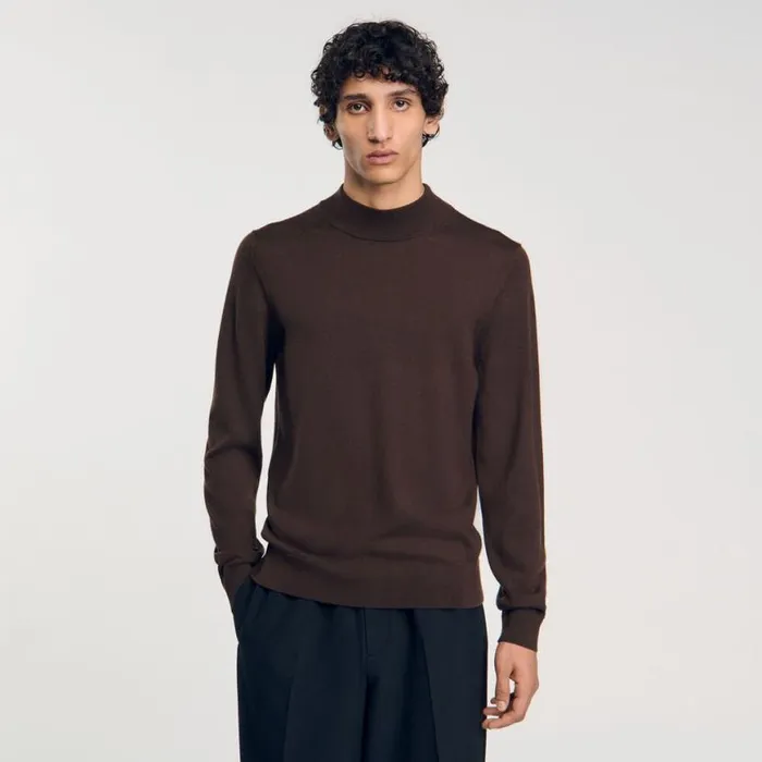 Men Sweaters and Cardigans SANDRO Funnel Neck Sweater Chocolate