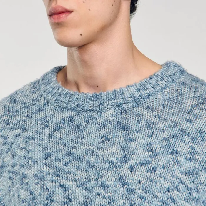 Men Sweaters and Cardigans SANDRO Marled Knit Sweater Sky Blue Men Sweaters and Cardigans SANDRO Marled Knit Sweater Sky Blue