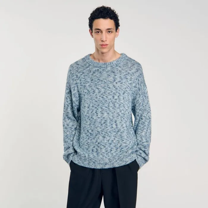 Men Sweaters and Cardigans SANDRO Marled Knit Sweater Sky Blue Men Sweaters and Cardigans SANDRO Marled Knit Sweater Sky Blue