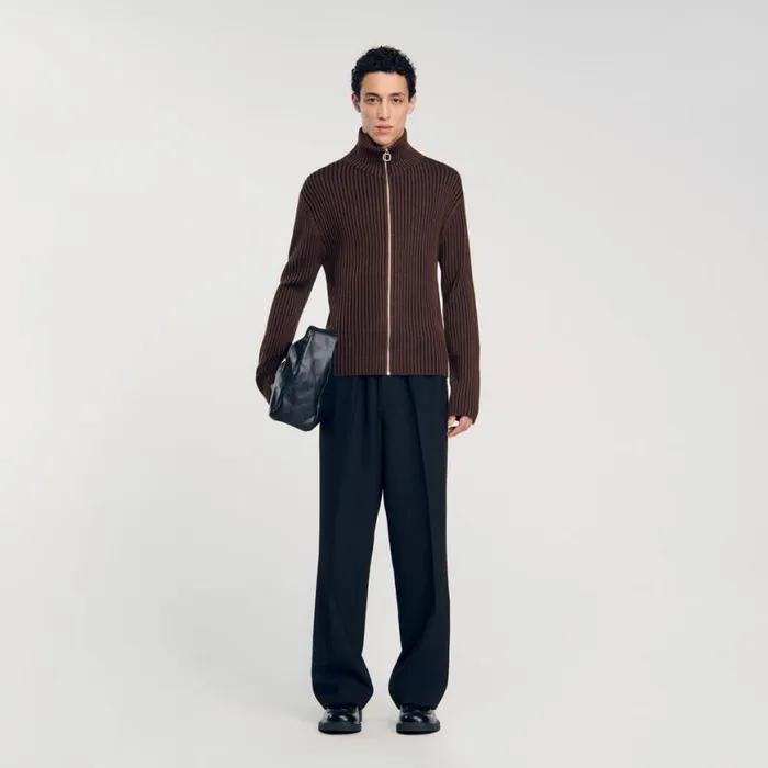 Men Sweaters and Cardigans SANDRO Ribbed Cardigan Light Brown