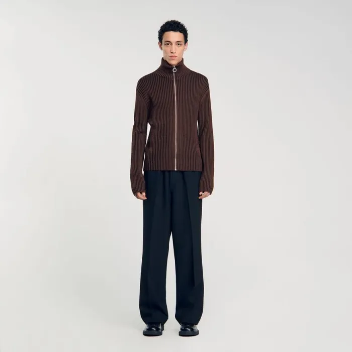 Men Sweaters and Cardigans SANDRO Ribbed Cardigan Light Brown Men Sweaters and Cardigans SANDRO Ribbed Cardigan Light Brown