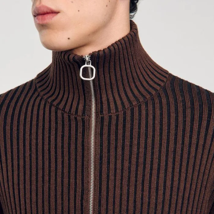 Men Sweaters and Cardigans SANDRO Ribbed Cardigan Light Brown Men Sweaters and Cardigans SANDRO Ribbed Cardigan Light Brown