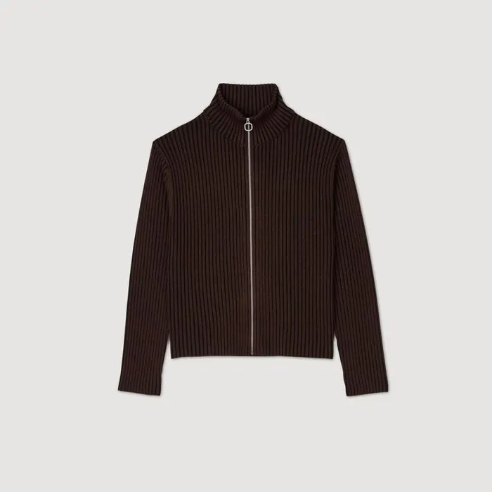 Men Sweaters and Cardigans SANDRO Ribbed Cardigan Light Brown Men Sweaters and Cardigans SANDRO Ribbed Cardigan Light Brown