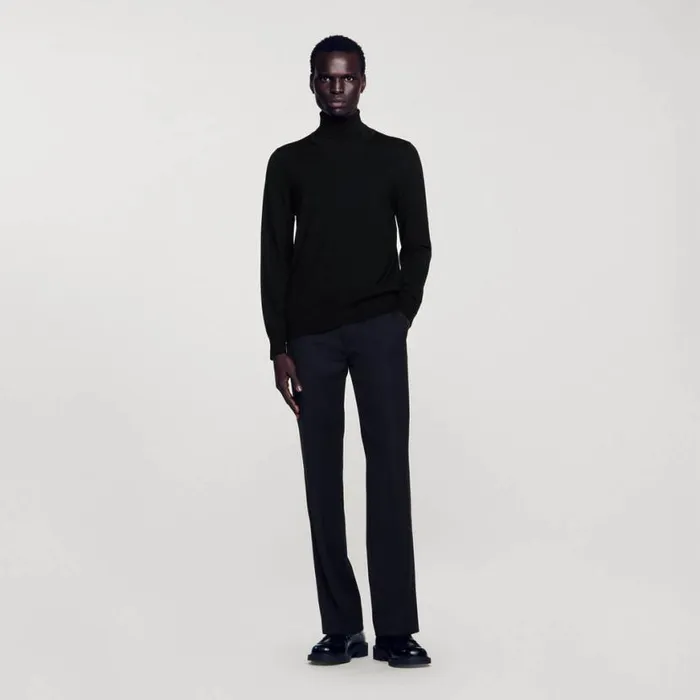 Men Sweaters and Cardigans SANDRO Roll Neck Wool Sweater Black