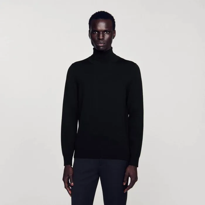 Men Sweaters and Cardigans SANDRO Roll Neck Wool Sweater Black