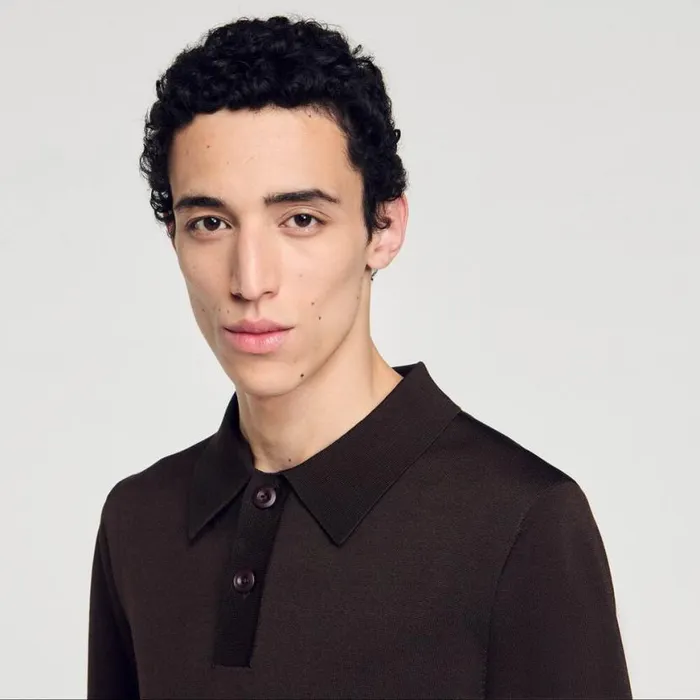 Men Sweaters and Cardigans SANDRO Shortsleeve Knitted Polo Shirt Coffee