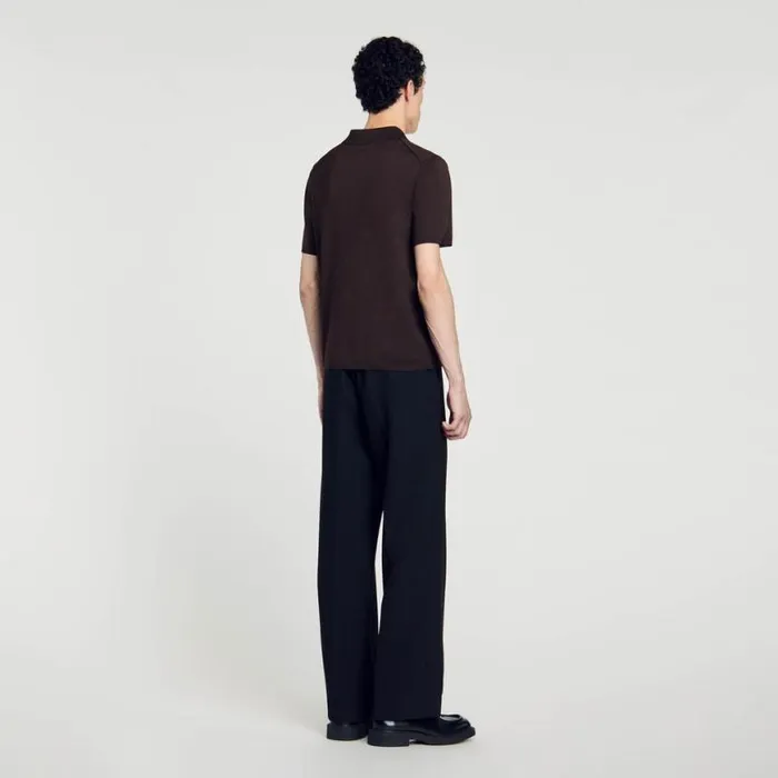 Men Sweaters and Cardigans SANDRO Shortsleeve Knitted Polo Shirt Coffee