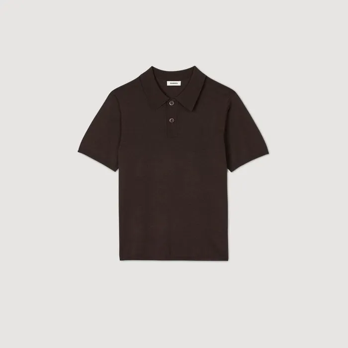 Men Sweaters and Cardigans SANDRO Shortsleeve Knitted Polo Shirt Coffee