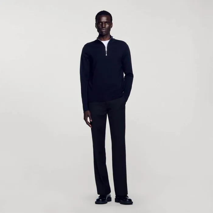 Men Sweaters and Cardigans SANDRO Wool Sweater With Zipped Collar Carbon Black