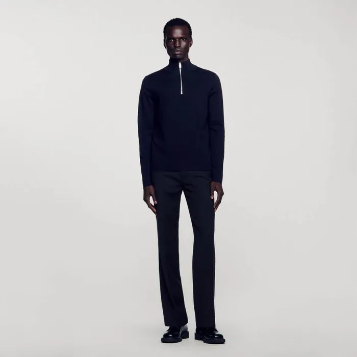 Men Sweaters and Cardigans SANDRO Wool Sweater With Zipped Collar Carbon Black