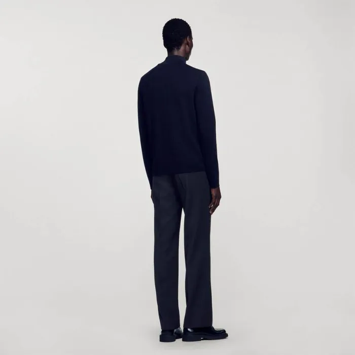 Men Sweaters and Cardigans SANDRO Wool Sweater With Zipped Collar Carbon Black