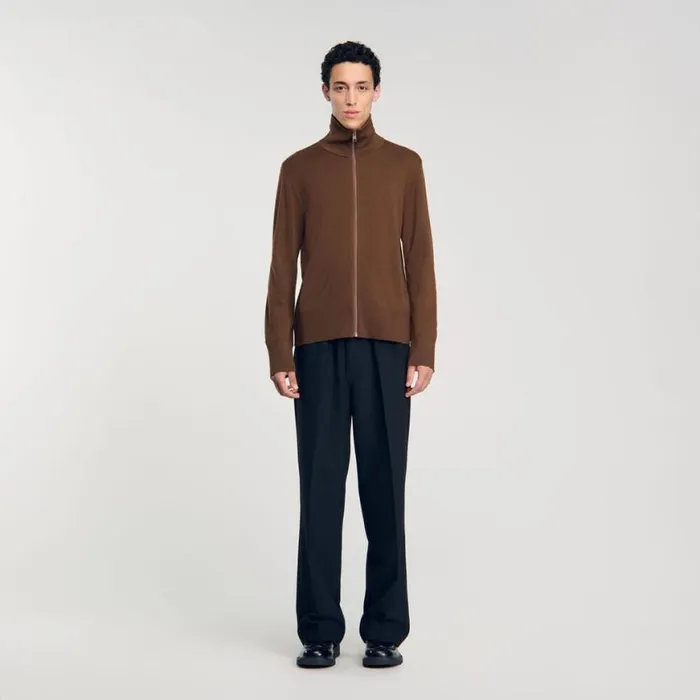 Men Sweaters and Cardigans SANDRO Zipup Wool Cardigan Dark Caramel