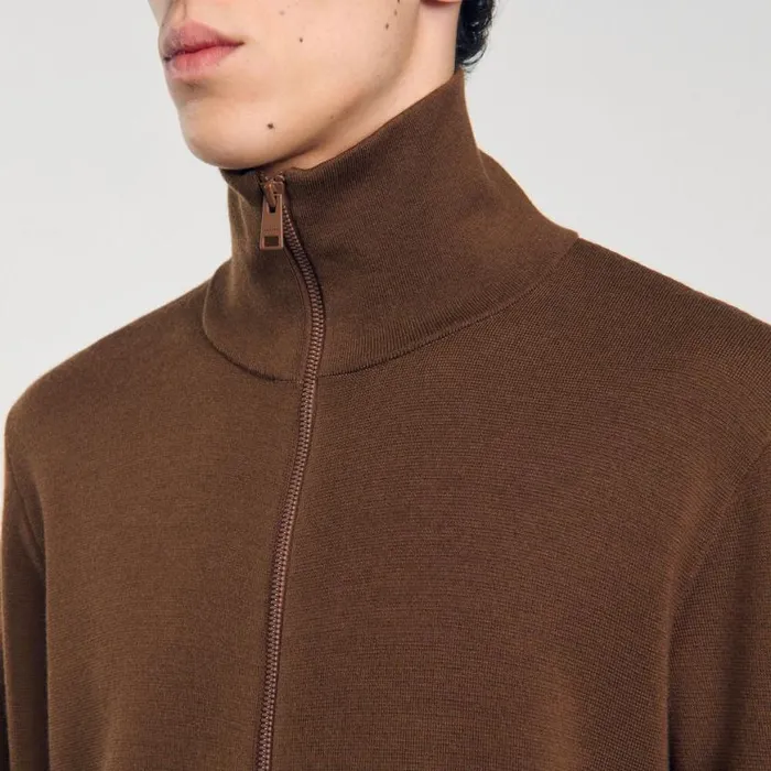 Men Sweaters and Cardigans SANDRO Zipup Wool Cardigan Dark Caramel