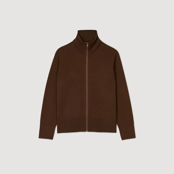 Men Sweaters and Cardigans SANDRO Zipup Wool Cardigan Dark Caramel