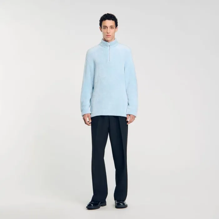 Men Sweatshirts and Hoodies SANDRO Terry Fleece Sweater Baby Blue