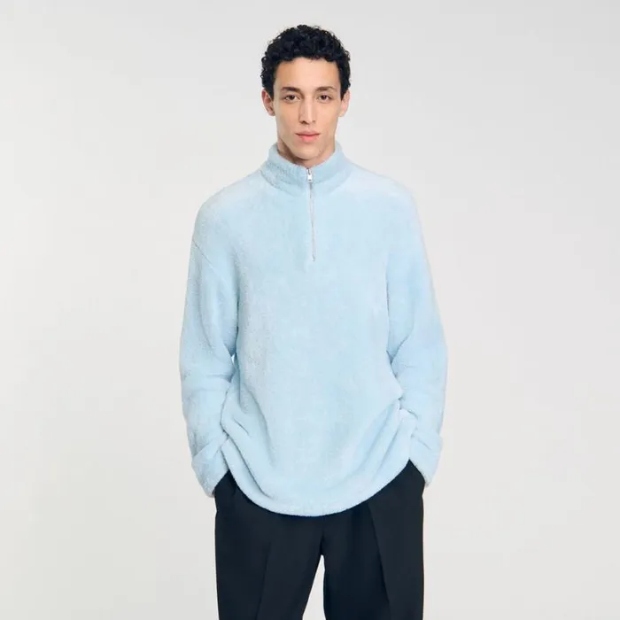 Men Sweatshirts and Hoodies SANDRO Terry Fleece Sweater Baby Blue