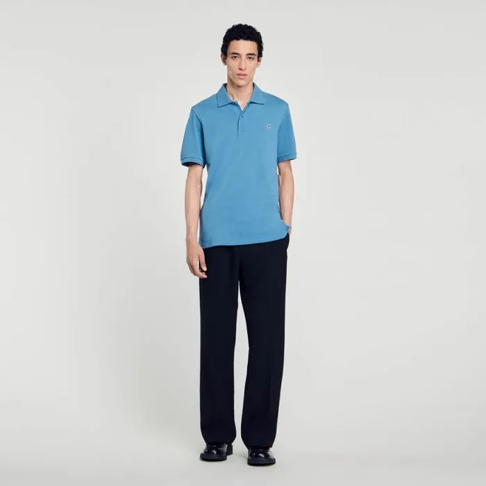 Men Tshirts and Polos SANDRO Polo Shirt With Square Cross Patch Blue Jean