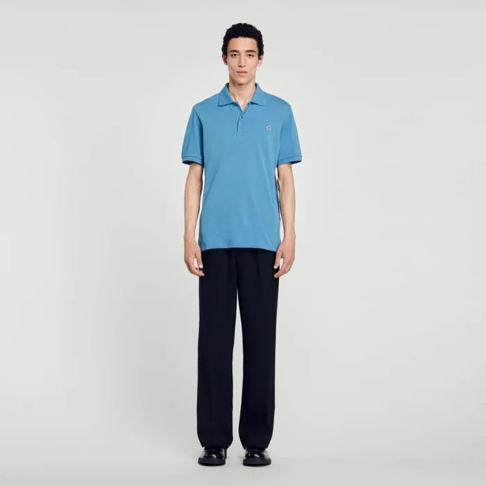 Men Tshirts and Polos SANDRO Polo Shirt With Square Cross Patch Blue Jean