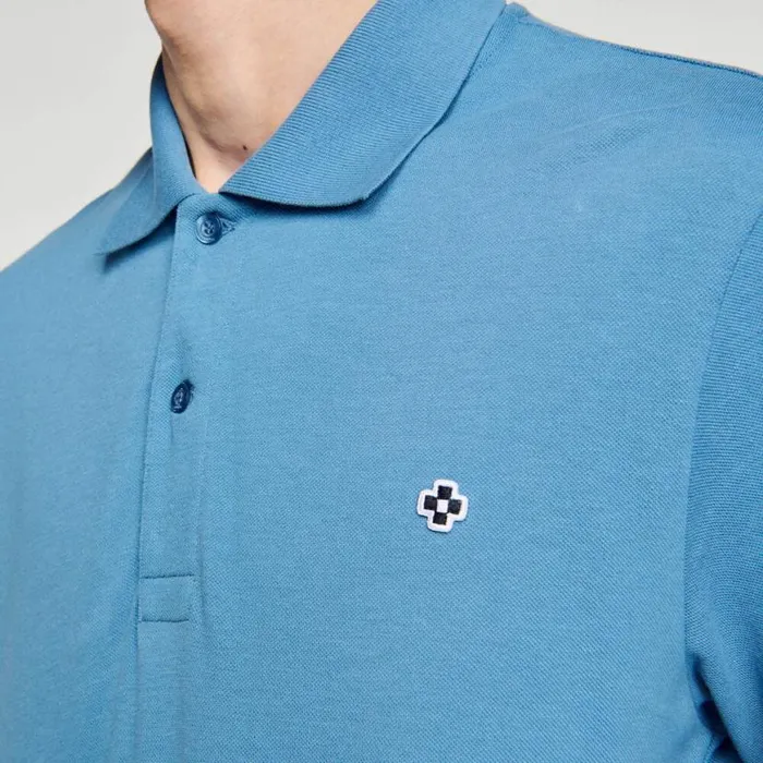 Men Tshirts and Polos SANDRO Polo Shirt With Square Cross Patch Blue Jean