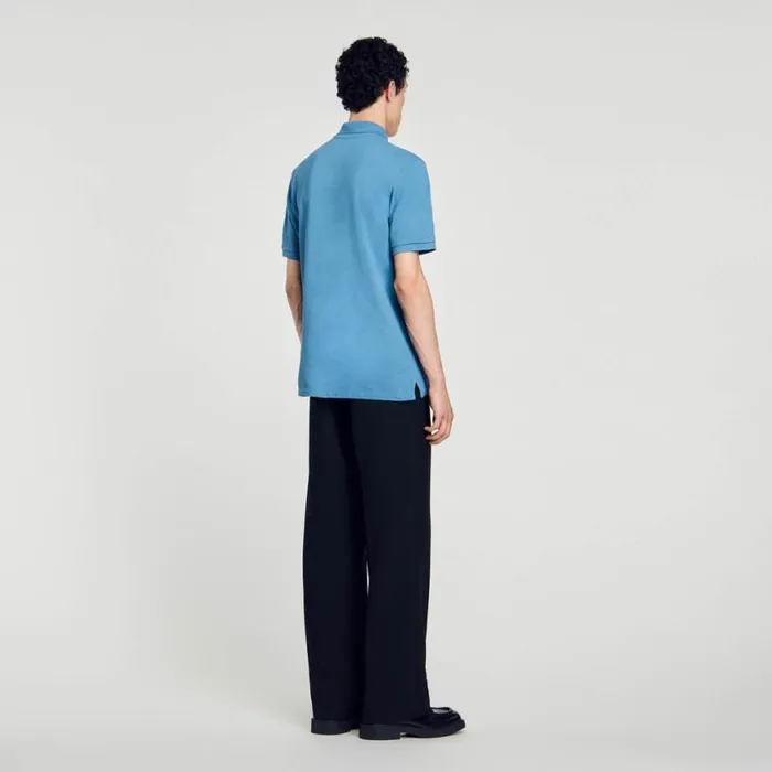 Men Tshirts and Polos SANDRO Polo Shirt With Square Cross Patch Blue Jean
