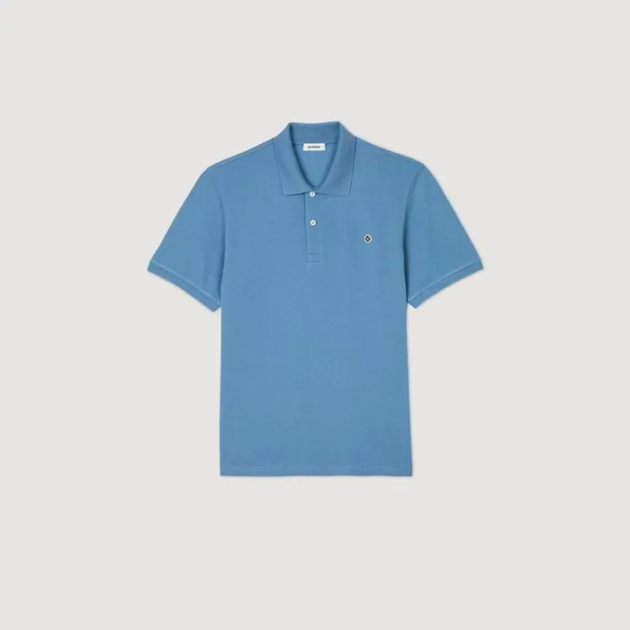 Men Tshirts and Polos SANDRO Polo Shirt With Square Cross Patch Blue Jean