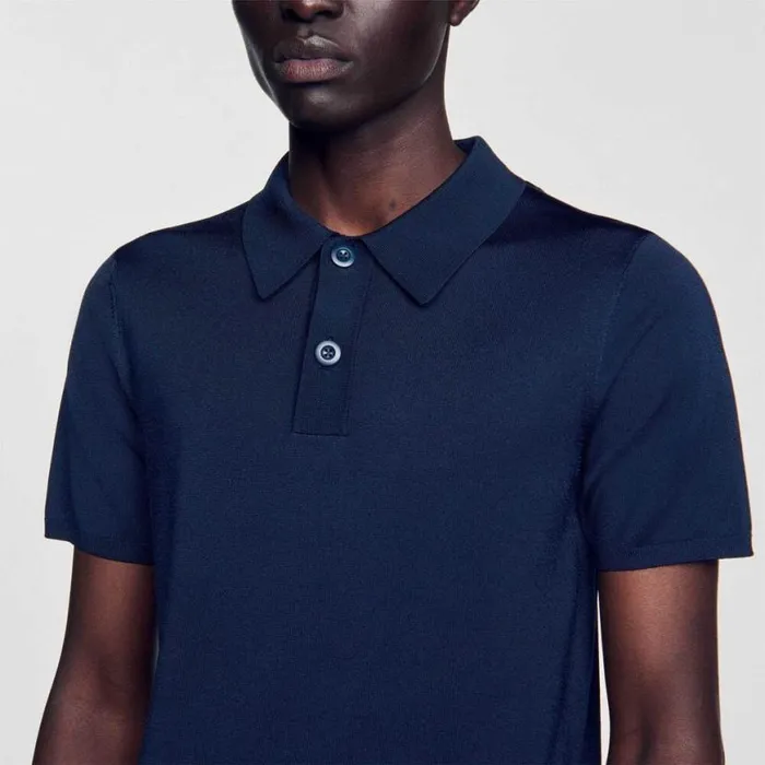Men Tshirts and Polos SANDRO Shortsleeve Knitted Polo Shirt Navy Blue