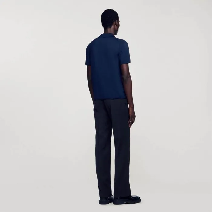 Men Tshirts and Polos SANDRO Shortsleeve Knitted Polo Shirt Navy Blue