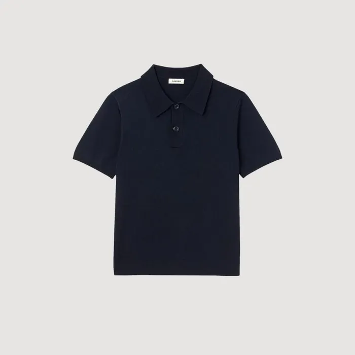 Men Tshirts and Polos SANDRO Shortsleeve Knitted Polo Shirt Navy Blue