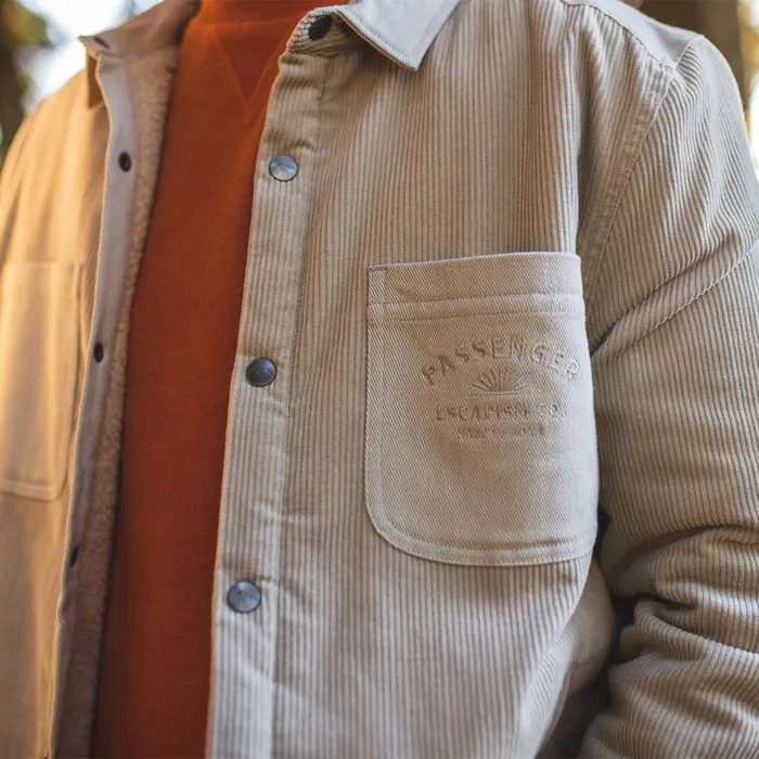 Men Tops Passenger Kodiak Sherpa Lined Cord Overshirt Feather Grey Feather Grey