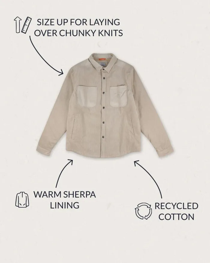 Men Tops Passenger Kodiak Sherpa Lined Cord Overshirt Feather Grey Feather Grey