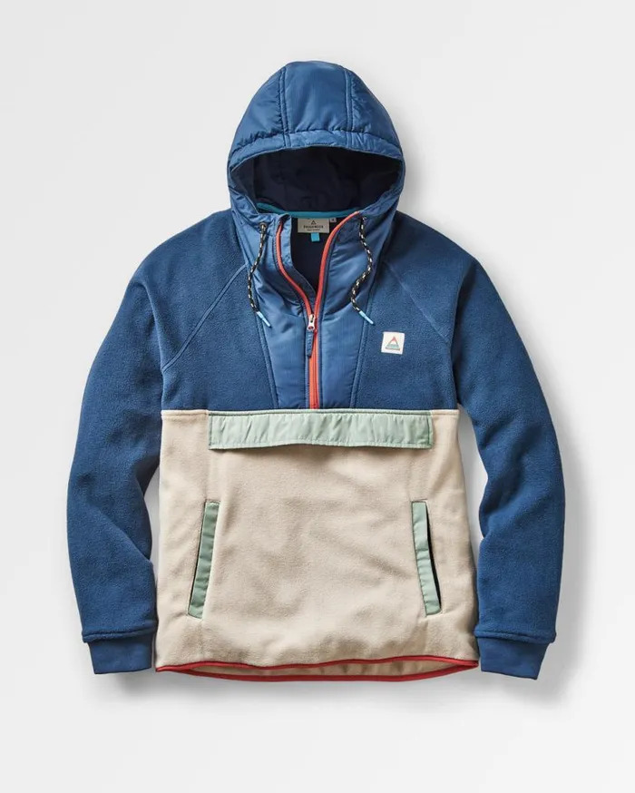 Men Tops Passenger Woodland Hooded 12 Zip Recycled Polar Fleece Dark DenimOatmeal Dark Denimoatmeal