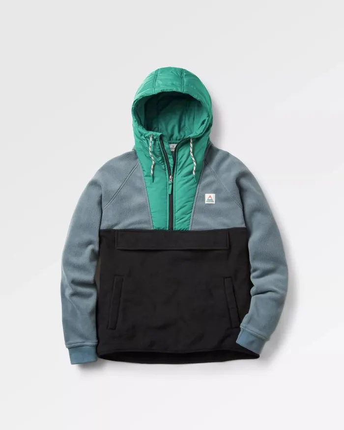 Men Tops Passenger Woodland Hooded 12 Zip Recycled Polar Fleece Storm Grey Black Storm Grey Black