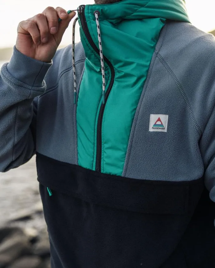Men Tops Passenger Woodland Hooded 12 Zip Recycled Polar Fleece Storm Grey Black Storm Grey Black