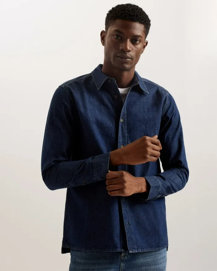 Men VEYLE 8211 Long Sleeve Denim Shirt Blue Ted Baker Shirts Men VEYLE 8211 Long Sleeve Denim Shirt Blue Ted Baker Shirts